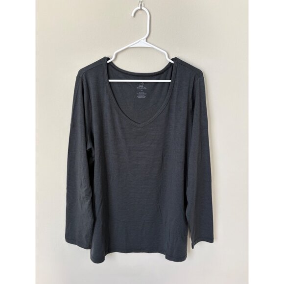 Woolx Merino Wool Blend Black Grey Stripe Scoop-Neck Long-Sleeve Tunic Top 1X - Picture 1 of 5